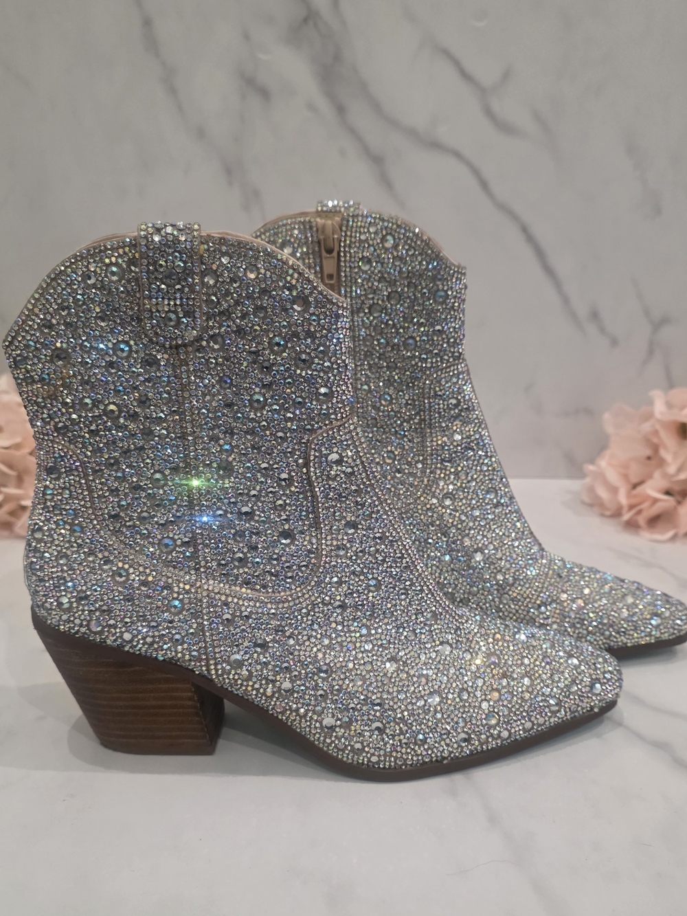 Betsey Johnson Silver Crystal Embellished Western Booties